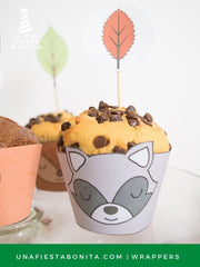 capsulas cupcakes mapache imprimible bosque