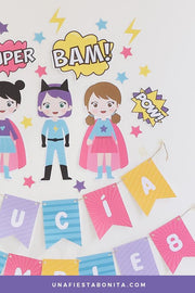 Guirnalda imprimible - Chicas superhéroes