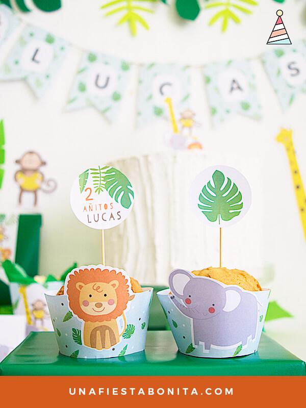 wrapper para cupcake imprimible selva leon y elefante