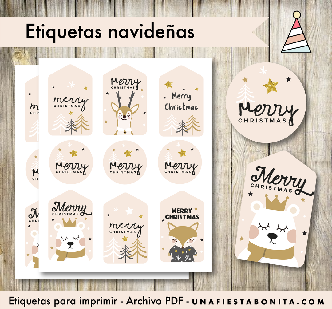 Etiquetas navideñas gratis – Una Fiesta Bonita, image size:1080x1004