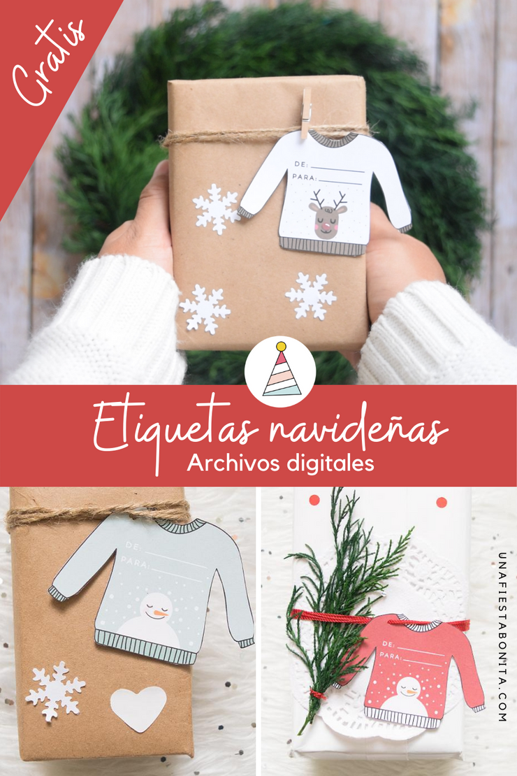 Etiquetas Navideñas con diseño de Suéter