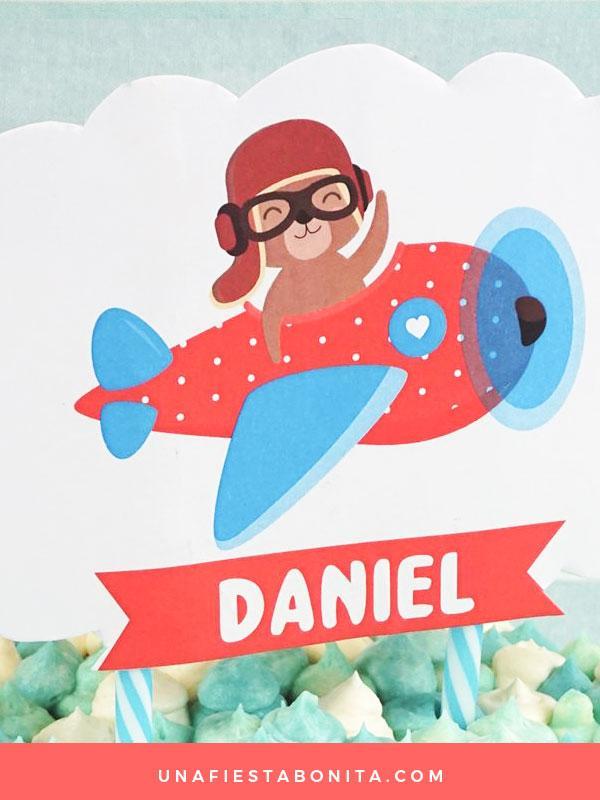 Topper para pastel - Oso aviador