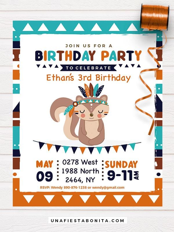 invitation squirrel tribal boy