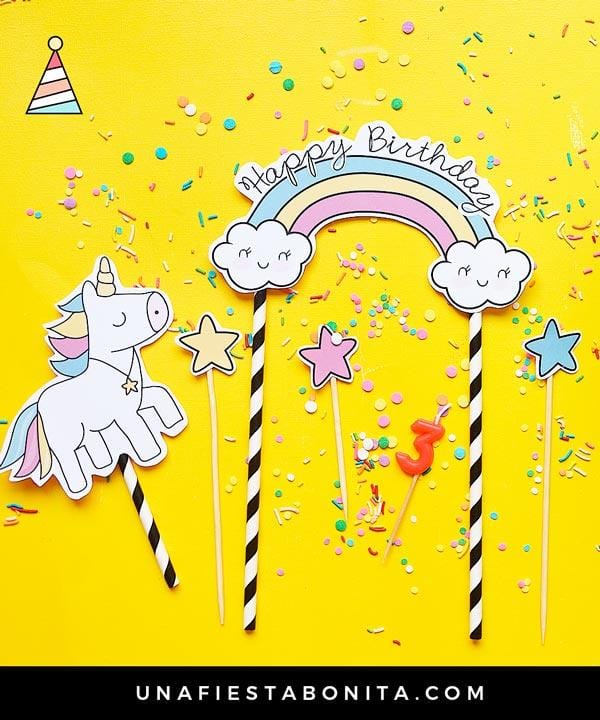 Topper unicornio y estrellas