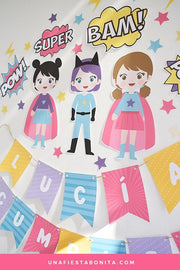 Guirnalda imprimible - Chicas superhéroes