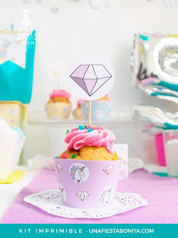 capsulas cupcakes  imprimible diamantes y unicornios