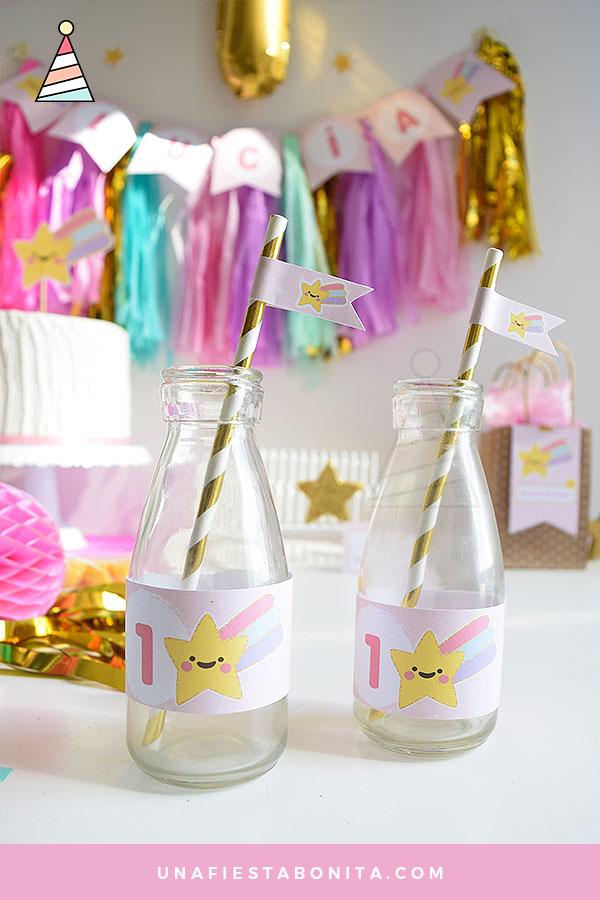 etiquetas para botellas, temática estrellitas