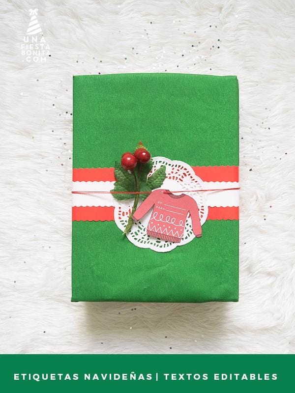 Etiquetas Navideñas con diseño de Suéter