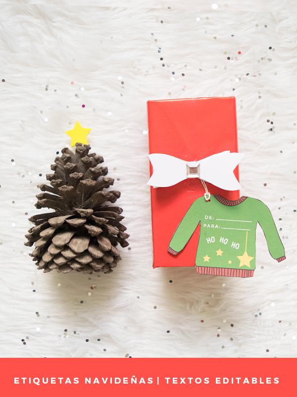 Etiquetas Navideñas con diseño de Suéter