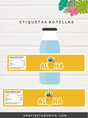 etiquetas para botellas verano tropical aloha