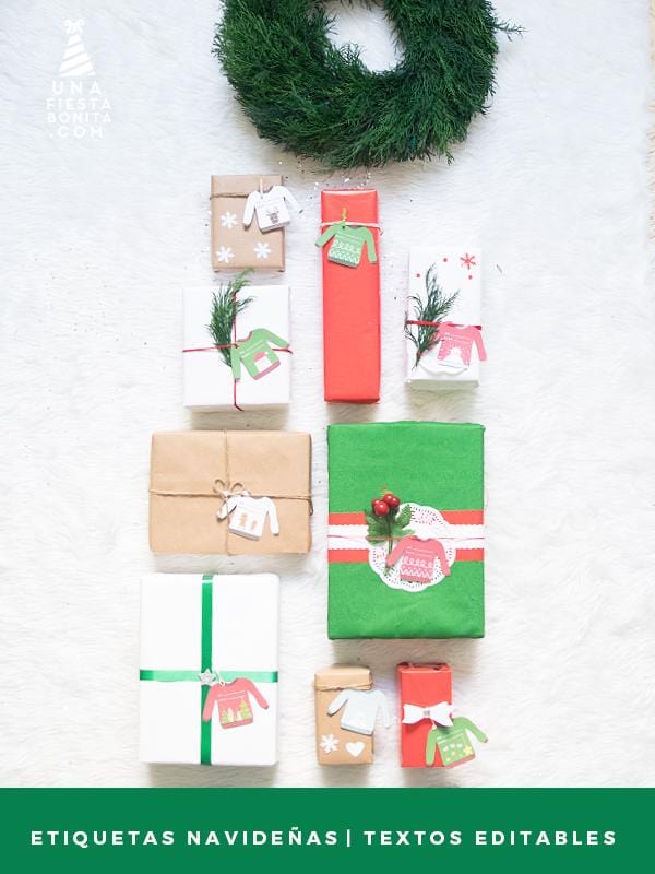 Etiquetas Navideñas con diseño de Suéter