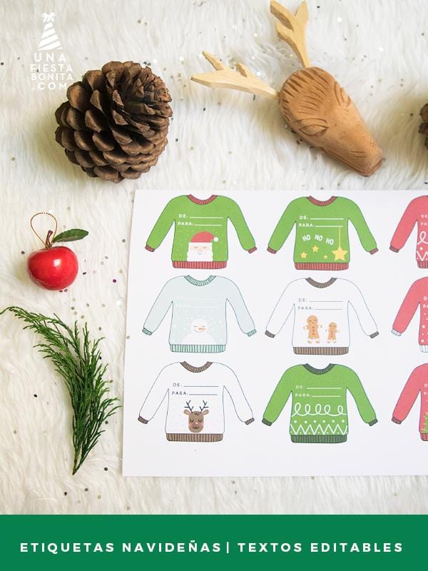 Etiquetas Navideñas con diseño de Suéter