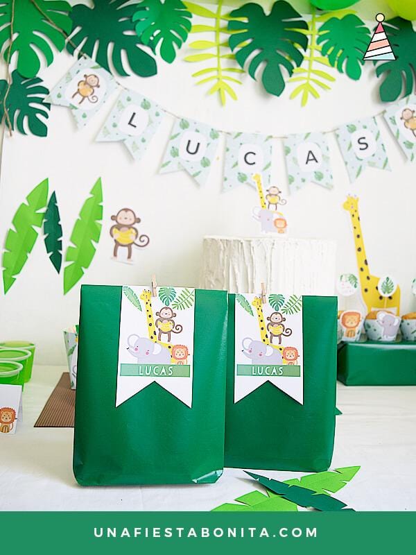 etiquetas para decorar bolsas fiesta selva