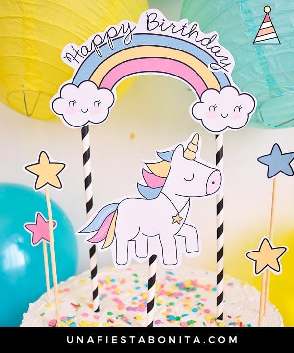 Topper unicornio y estrellas