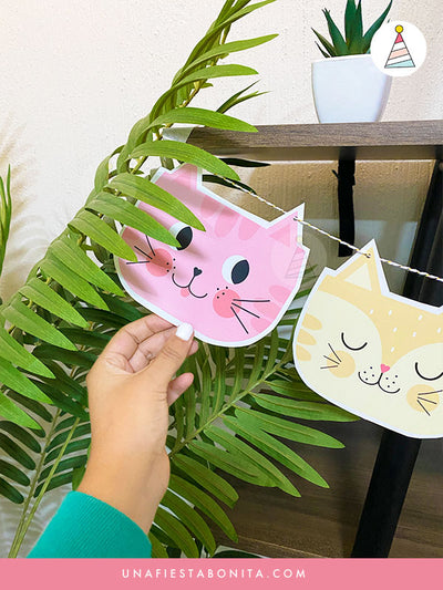 Banner para decorar cumpleaños tema Gatitos