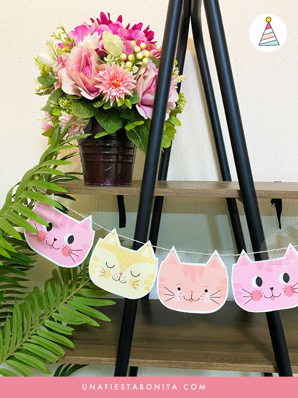 Banner para decorar cumpleaños tema Gatitos