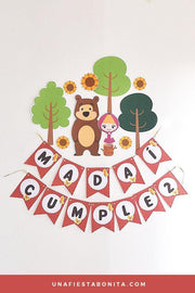 Masha y el oso - Guirnalda imprimible para decorar fiestas