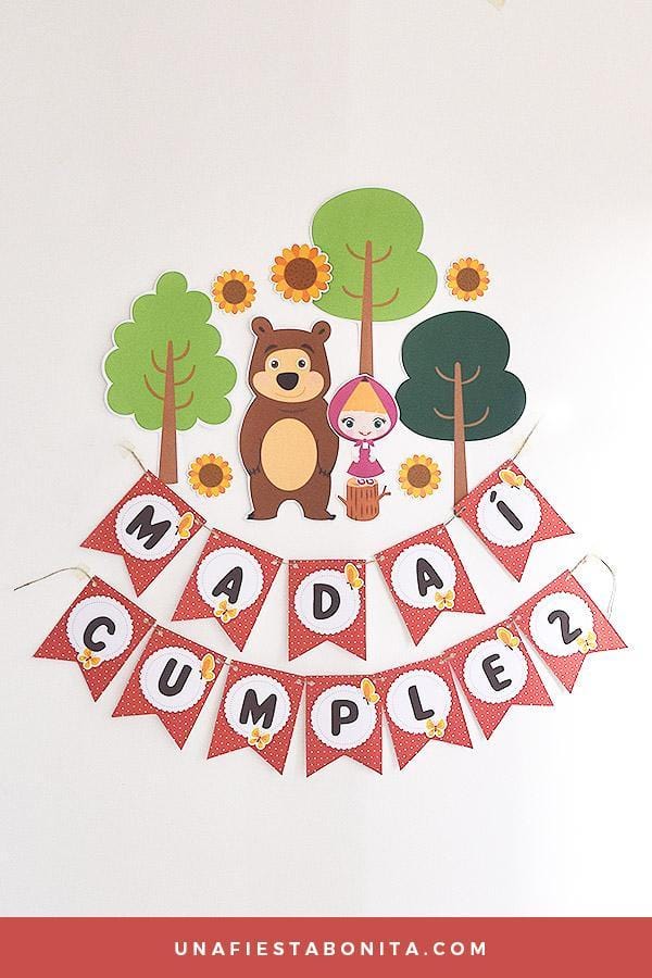 Masha y el oso - Guirnalda imprimible para decorar fiestas