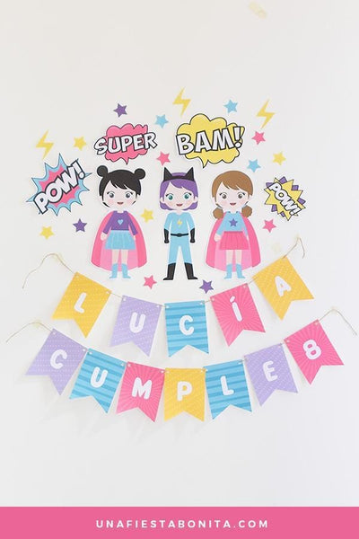 Guirnalda imprimible - Chicas superhéroes