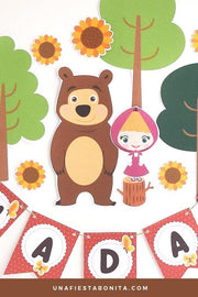 Masha y el oso - Guirnalda imprimible para decorar fiestas