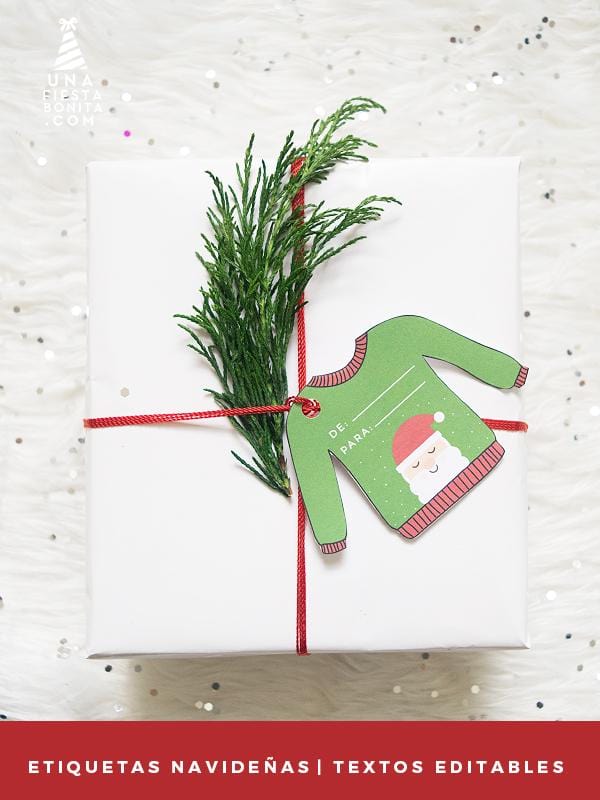 Etiquetas Navideñas con diseño de Suéter