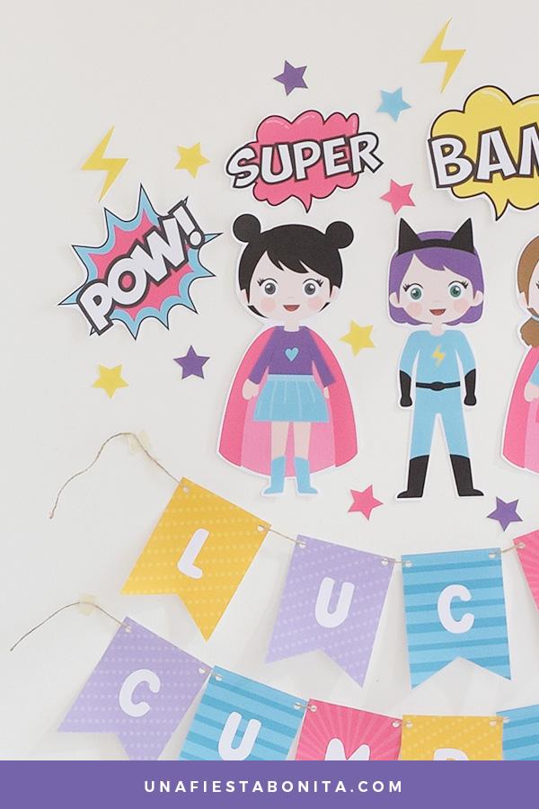 Guirnalda imprimible - Chicas superhéroes
