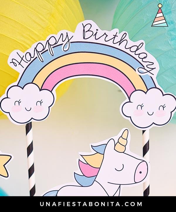 Topper unicornio y estrellas
