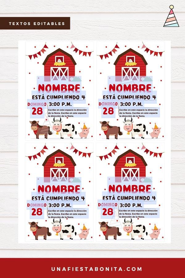 Invitación para imprimir temática Granja