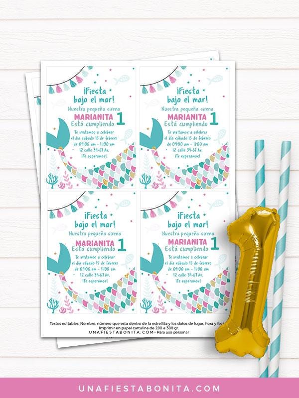 sirenitas invitaciones 