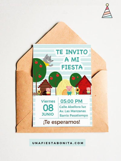 los tres chanchitos invitación fiesta