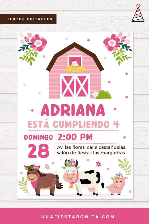 Invitación temática Granja para niña