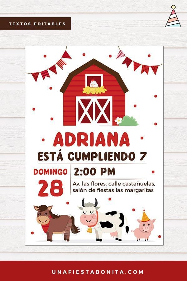 Invitación para imprimir temática Granja