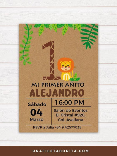 Invitacion primer añito safari