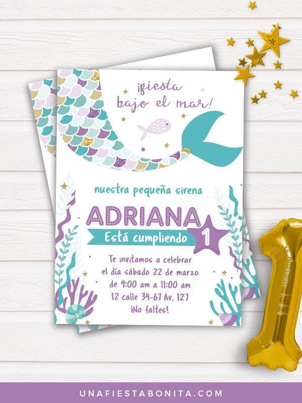 invitacion sirenita baby primer añito