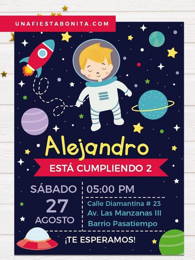 Invitación temática galaxia astronauta