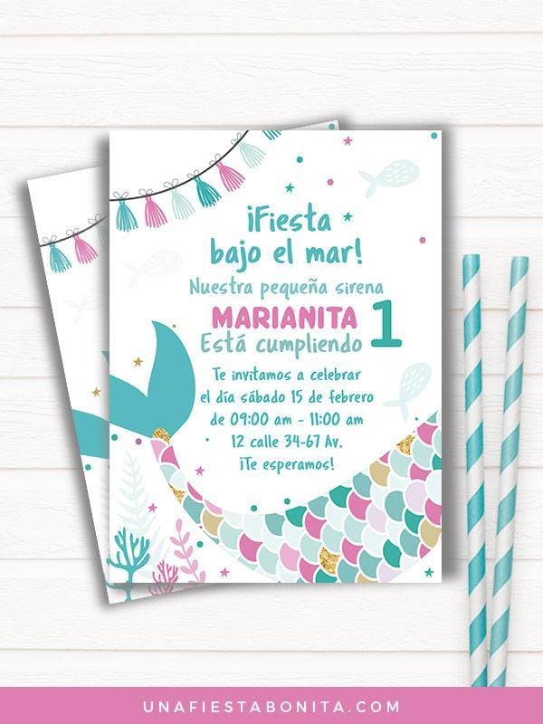 invitacion sirena para cumpleaños
