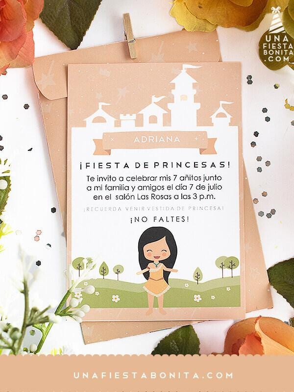 kit para imprimir invitacion pocahontas