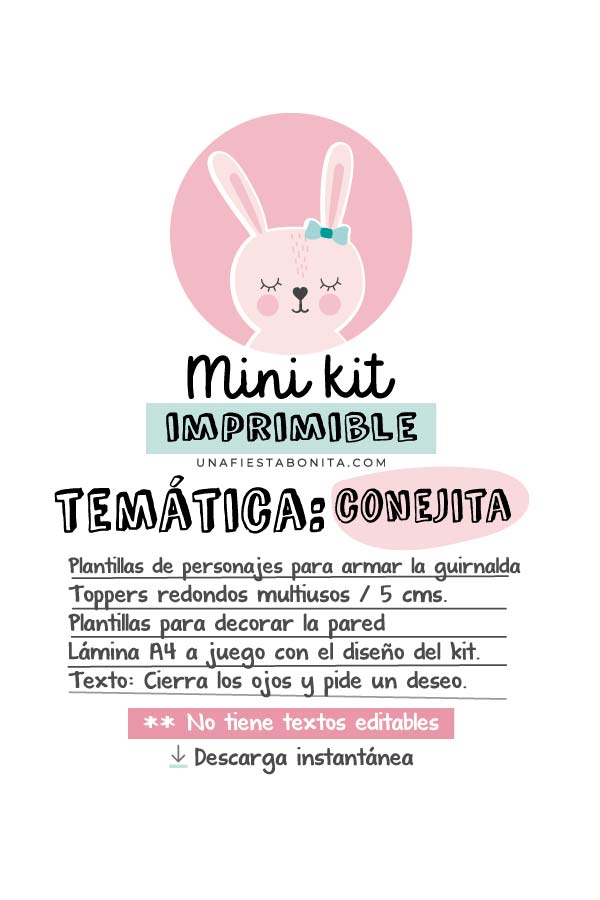 kit para imprimir y celebrar en casa tema conejita