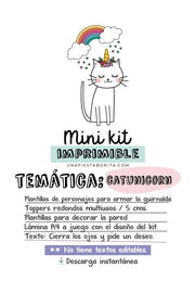Kit imprimible para fiestas - Tema Cat Unicorn