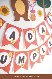 Masha y el oso - Guirnalda imprimible para decorar fiestas