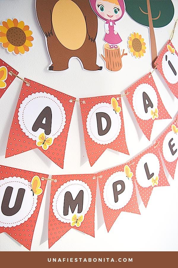Masha y el oso - Guirnalda imprimible para decorar fiestas