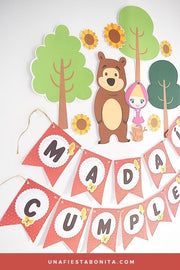 Masha y el oso - Guirnalda imprimible para decorar fiestas