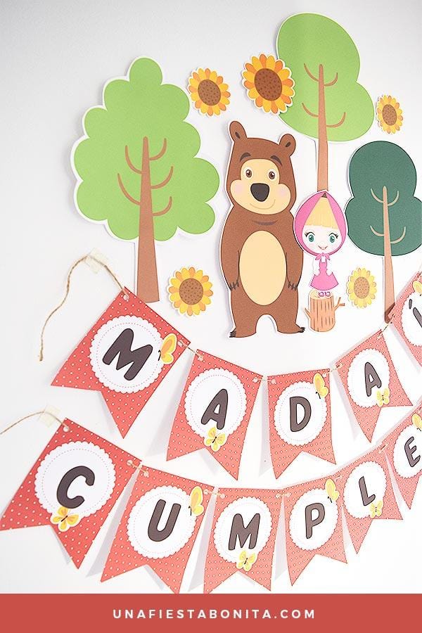 Masha y el oso - Guirnalda imprimible para decorar fiestas