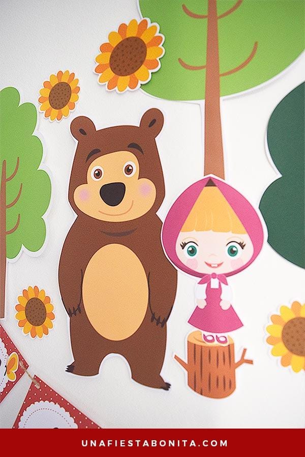 Masha y el oso - Guirnalda imprimible para decorar fiestas