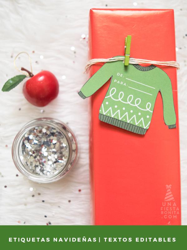 Etiquetas Navideñas con diseño de Suéter