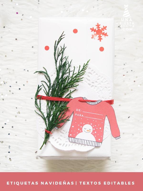 Etiquetas Navideñas con diseño de Suéter