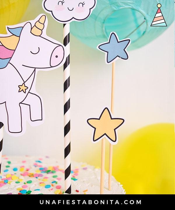Topper unicornio y estrellas