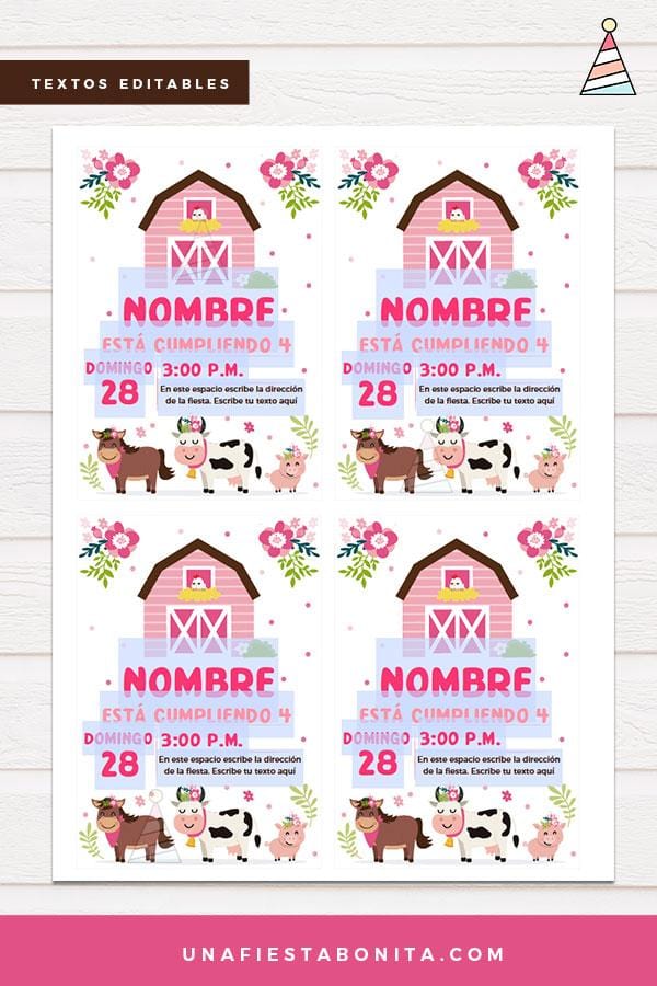 Invitación temática Granja para niña