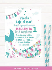 invitacion para imprimir sirenita primer añito