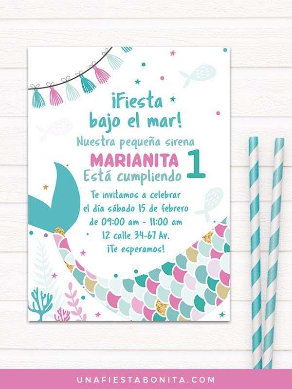 invitacion para imprimir sirenita primer añito